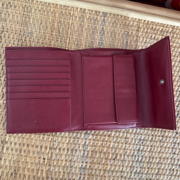 Prada Tessuto Saffiano Logo Nylon Trifold Leather Wallet Red Authentic - Picture 6 of 12